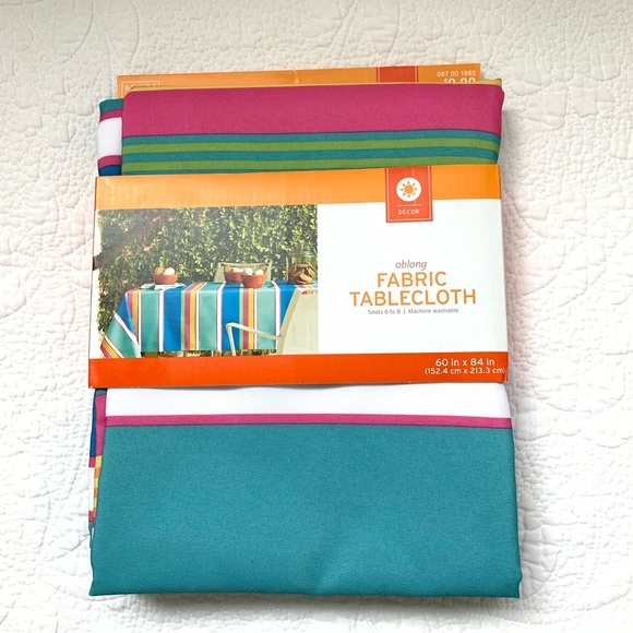 Target Other - Target Pink Blue Stripe Fabric Tablecloth